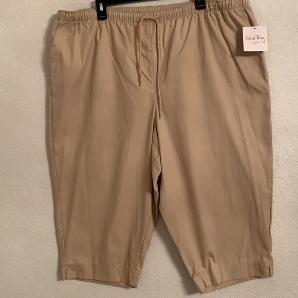 NWT Coral Bay Casual Tan Elastic Waist Drawstring Pockets Shorts Size 3X - Picture 1 of 9